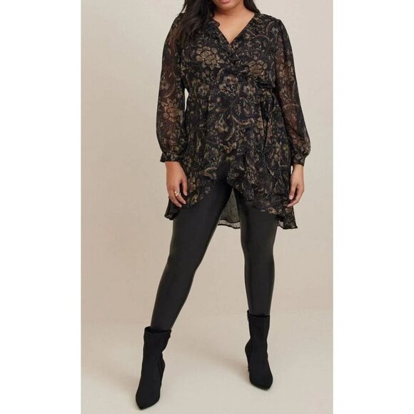 Torrid Chiffon Layered Tie Front Surplice Tunic Blouse 19131546 size 2X - Picture 3 of 10